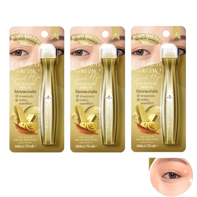 3 x Gold 24k Eye Serum Collagen Snail Hya Roller Lightening Firming Wrinkles