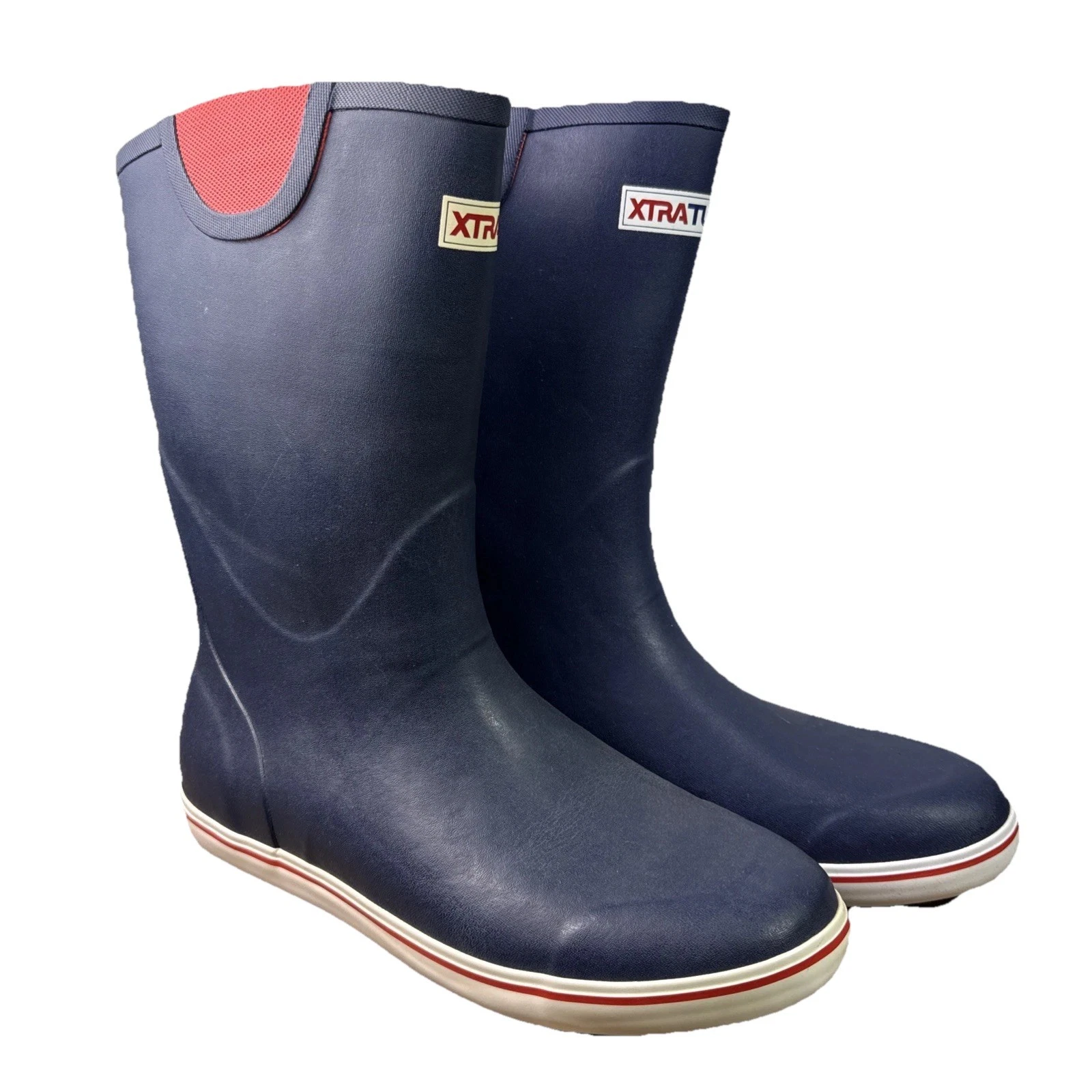 Xtratuf 12" Deck Boots Mens 14 Navy Red Waterproof Pull On Rubber NIB
