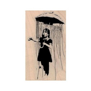 Details About New Banksy Rain Under Umbrella Girl Rubber Stamp Rainy Day Open Umbrella