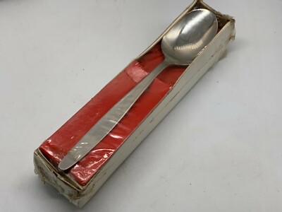 VINTAGE NEU ALT 1 DUTZEND 12 ALTE WÜSTENLÖFFEL AUS KOREA IN VERPACKUNG EDELSTAHL