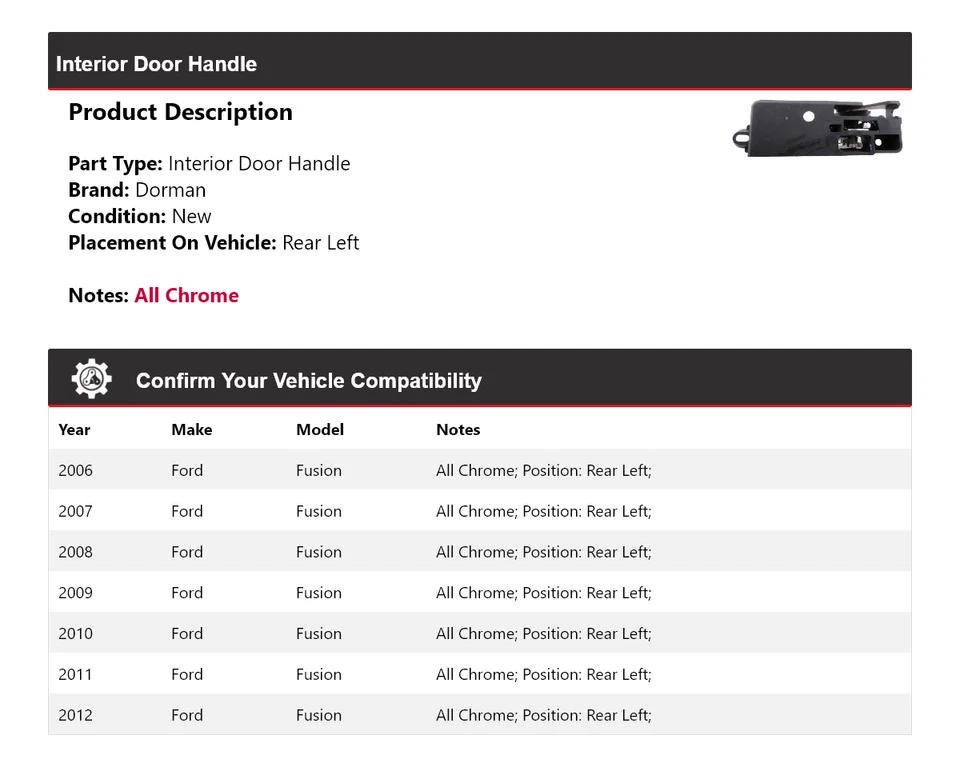 Maçaneta interna esquerda 2007 2008 2009 Ford Fusion Dorman 2006-2012 - Imagem 2 de 4