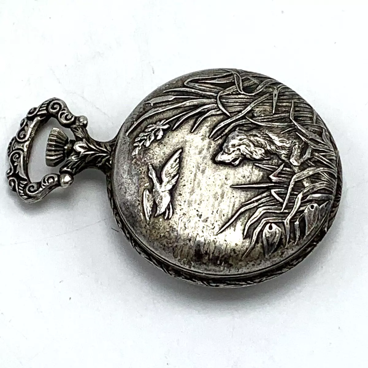 Andre Rivalle 17 Jewels Pocket Watch Shock Protected Bird Dog Duck Silver