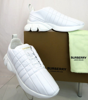 $850 NIB BURBERRY AXBURTON WHITE CHECK QUILTED LEATHER LOGO SNEAKERS 10 ITALY