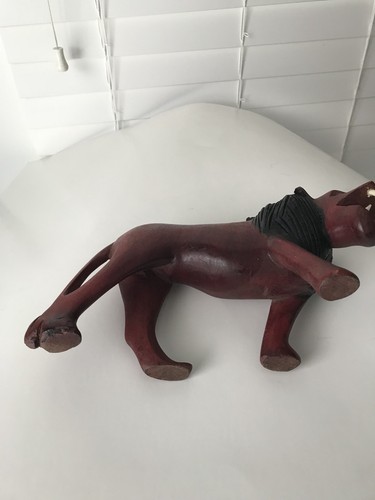Hand Carved wooden Lion Figurine 8.5" long x 4.5 H Burgudy with Black Mane - Picture 9 of 10