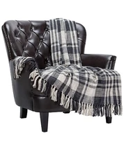 Chanasya Farmhouse Plaid Blanket - Black - 50”x60” - Lightweight Knit Woven