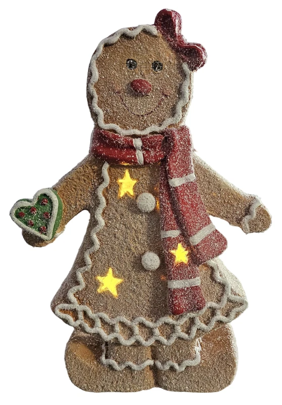 Omino Biscottino Femmina Statua Decorazione Natalizia 42 cm Addobbo LED, fotografia 5 di 7