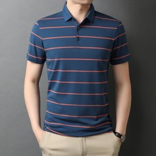 ZONBAILON Summer Men's Classic Versatile Stripe Loose Short Sleeve Polo Shirt