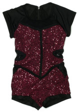 Weissman Designs for Dance Size M Kids Maroon and Black Sequined Romper