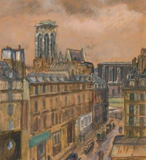 R. Bessey - Early 20th Century Gouache, Vue de Belvis