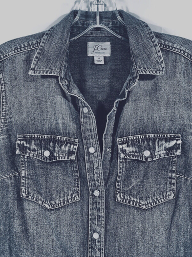 J.CREW Size 0 Western snap front chambray shirt in vintage indigo G1394 - Picture 4 of 5