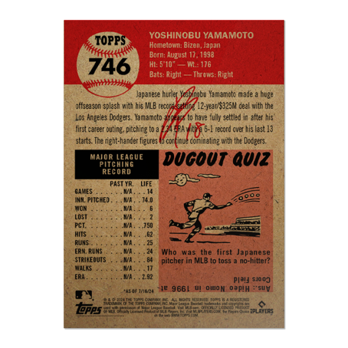 YOSHINOBU YAMAMOTO RC - 2024 MLB Topps LIVING SET #746 - LOS ANGELES DODGERS - Foto 2 di 2