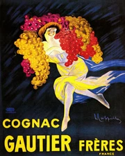 POSTER COGNAC GAUTIER WOMAN BUNCH OF GRAPES SCARF FRENCH VINTAGE REPRO FREE S/H