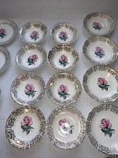 Vintage Sabin China "Rose" Dessert Bowls, Plates, Saucers USA 21 PCs