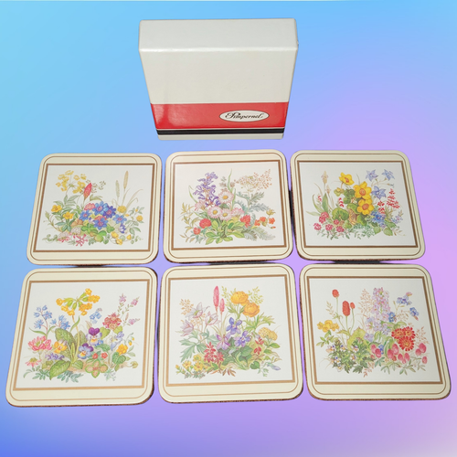 Vintage Pimpernel "Fiori di Prato" 6 Sottobicchieri in Sughero ~ Made in England