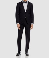 Canali Men's Black Peak Lapel Regular-Fit 2-PC Jacket Pants Tuxedo Suit Size 48S