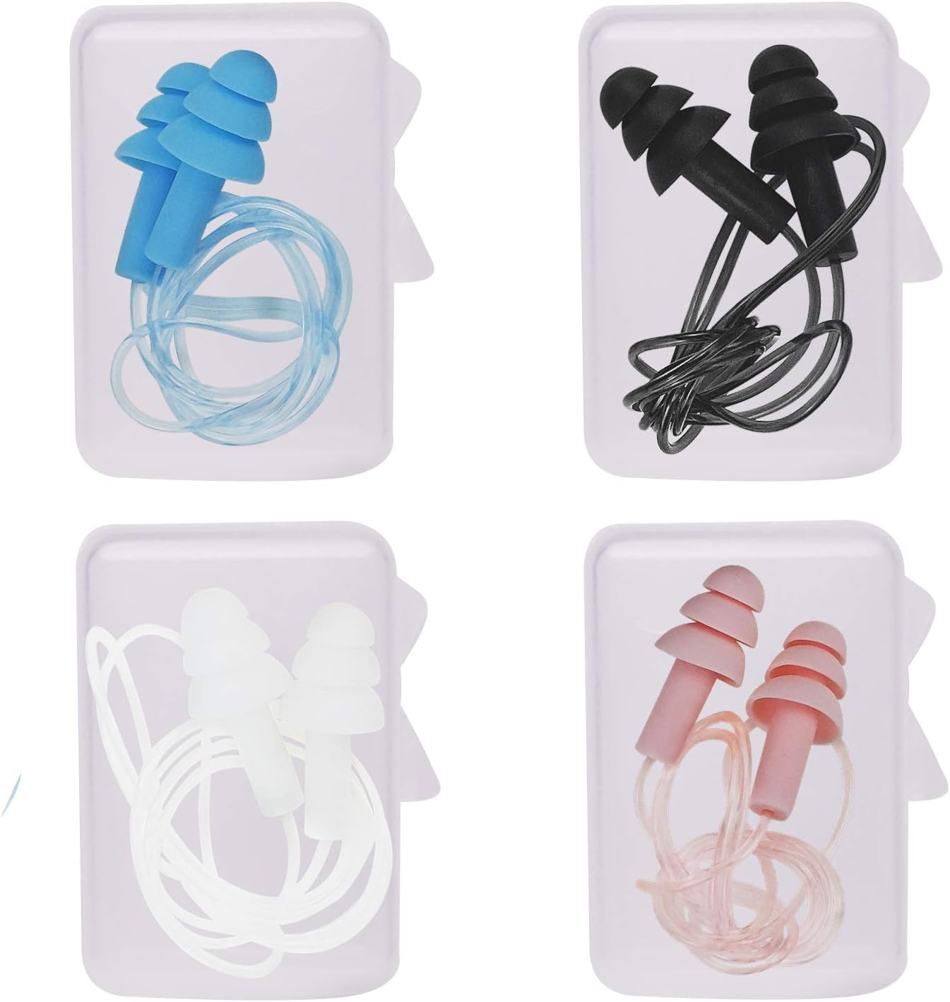 Noise Cancelling Ear Plugs with Cords 4 Pairs, Noise Reduction Soft Silicone Ea-image