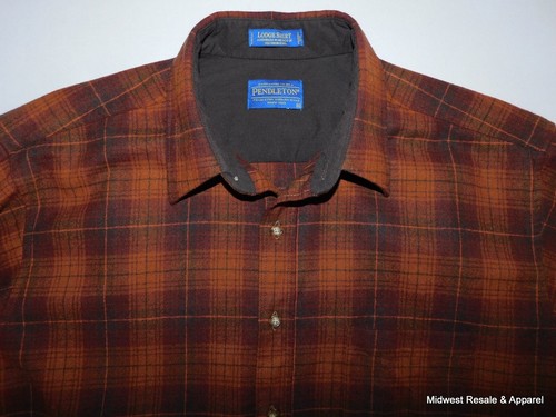 Pendleton Mens XL Lodge Shirt Wool Flannel Plaid in Rust Color