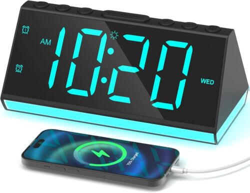 Alarm Clocks for Bedrooms, Digital Kids Alarm Clock Night Light with USB Charger