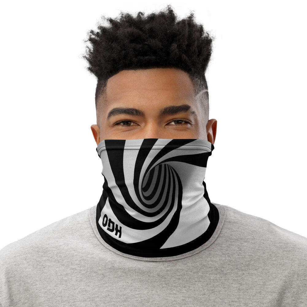 3D Optical Illusion Neck Gaiter Face Cover Bandana Black White Hypnotic spiral
