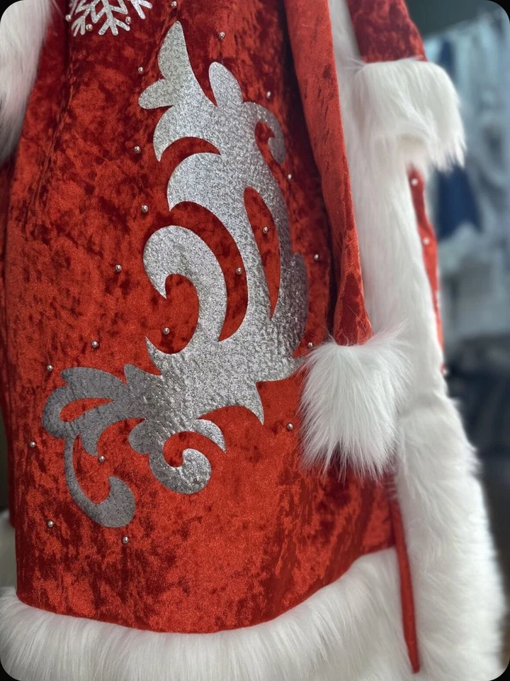 Disfraz Ded Moroz de lujo traje rojo de Papá Noel, túnica larga Padre Frost. Santa n Foto 4 de 4