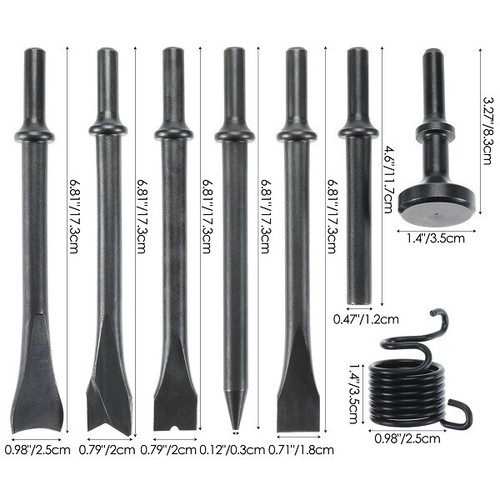 Cinceles neumáticos de martillo neumático para suavizar vástago de 0,401"" 7 piezas y un resorte - Imagen 2 de 9