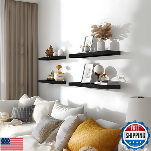 GXYAWPJ Black Wood Floating Shelves for Wall Rustic Wall Shelves for Bedroom - Picture 2 of 5