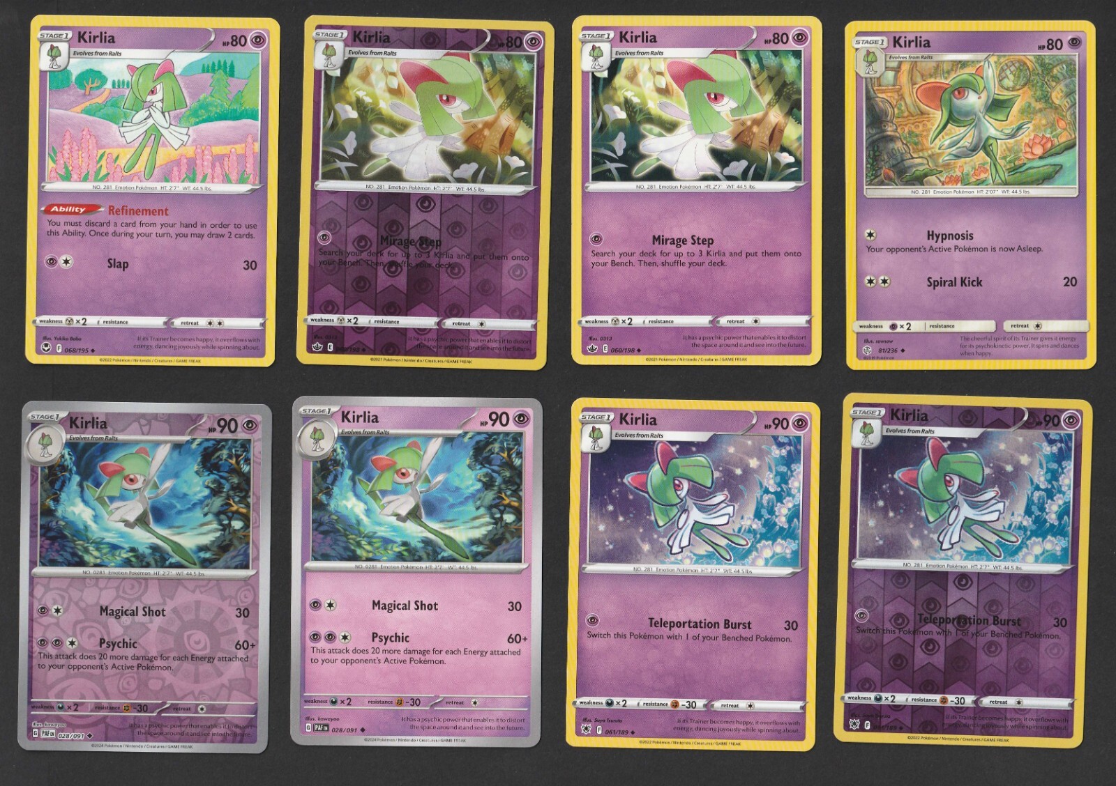 Kirlia Pokemon Card Collection Set of 8 English Cards Reverse Holo Cute
