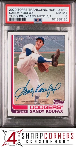 2020 TOPPS TRANSCENDENT HOF SANDY KOUFAX THROUGH THE YEARS AUTO #1982 1/1 PSA 8