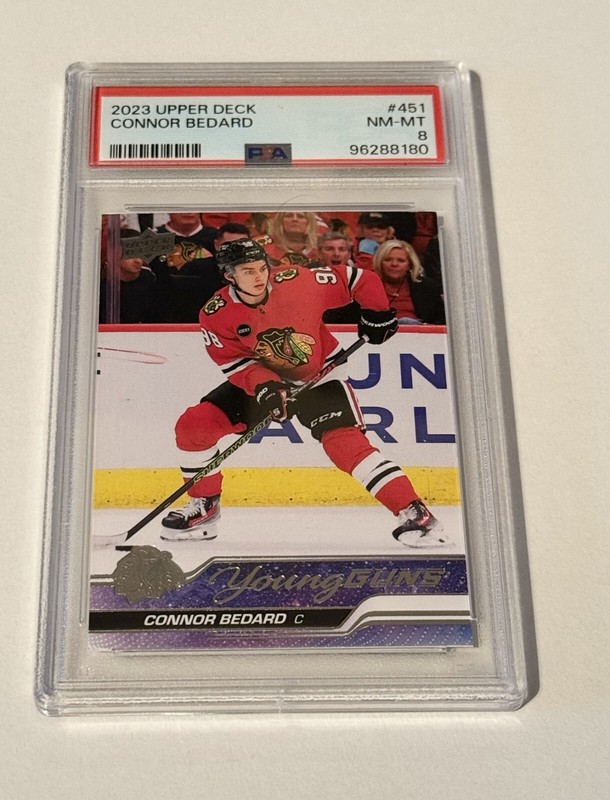 Connor Bedard Blackhawks 2023 Upper Deck Young Guns #451 Rookie Card PSA 8