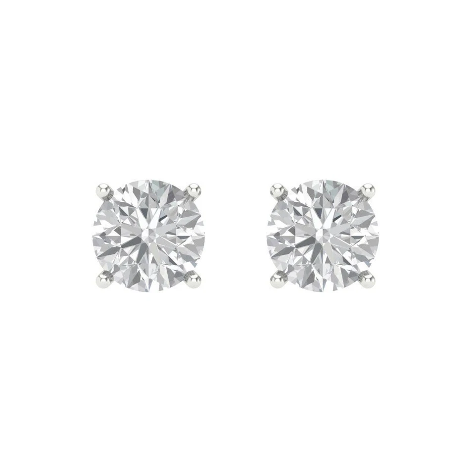 1.5 ct Round Cut Solitaire Stud designer  Earrings14k White gold - Image 3 of 4