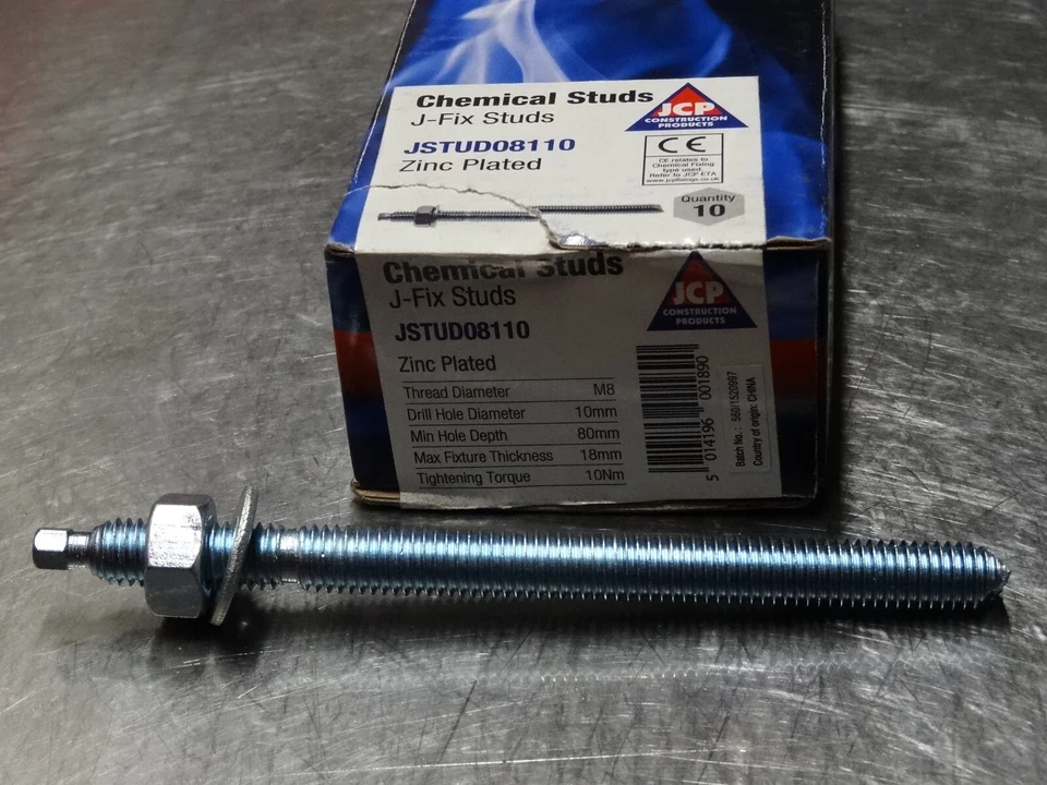 JCP M8 x 110mm RESIN ANCHOR STUDS, 5.8 zinc plated steel chemical concrete fixing