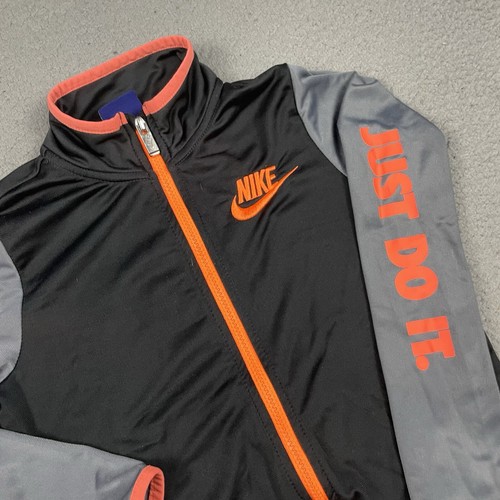Nike Jacket Youth 7/L Black Zip Up Track Sweatshirt Spell Out Neon Swoosh Orange - Picture 2 of 12