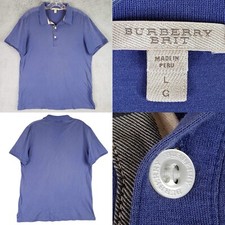 Burberry Brit Mens Polo Shirt Blue Nova Check Size L Large Cotton Flaw