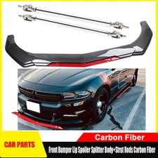 For Dodge Charger Front Bumper Lip Spoiler Splitter Body Kits Strut Rod Carbon