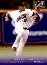 2013 Akron Aeros Grandstand 26 Giovanny Urshela Cartagena Colombia Baseball Card