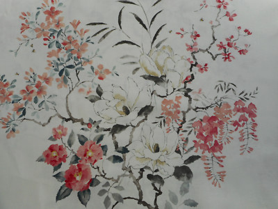 Sanderson Gardinenstoff 'Magnolia & Blossom' 1,3 Meter koralle/silber - Leinen