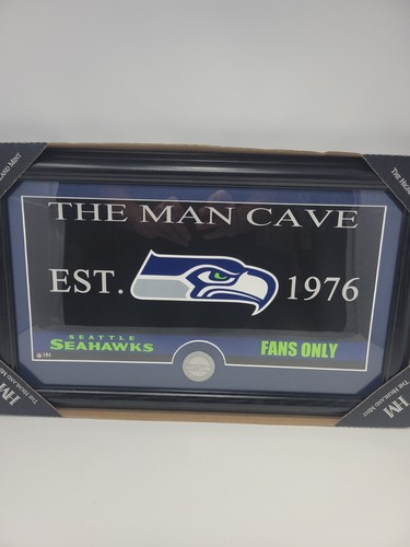 Framed Seattle Seahawks Man Cave Print with 39mm Silver Medallion Highland Mint - Picture 2 of 12