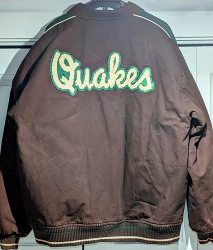Rare QUAKES Letter Jacket Vintage Stall & Dean Size 2XL Brown Green Front/Back - Picture 24 of 24