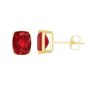 Authentic 4.20 ct Rectangular Cushion Created Ruby 14K Gold Plated Silver Stud Earrings