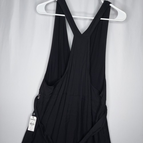 Express Jumpsuit Womens Medium Black V-neck Wide Leg Sleeveless Zip Belt NEW - Picture 7 of 13