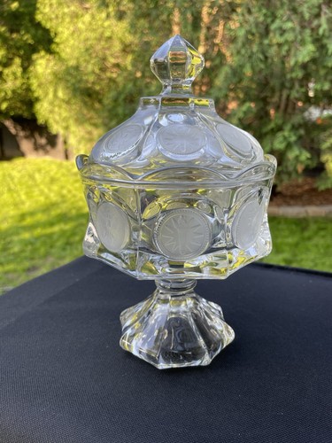 vintage Fostoria 1886 clear coin glass octagonal pedestal candy dish & lid
