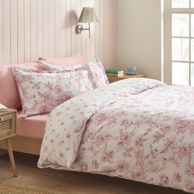 Catherine Lansfield Mirabelle Floral Wende Bettbezug Bettwäsche Set Rosa