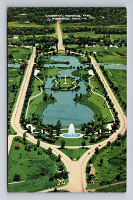 #ad #ad Muskegon MI Michigan Aerial Causeway Memorial Park Antique Vintage Postcard $0.99