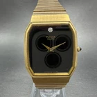 Seiko Pulsar Tank Watch Men 30mm Black Dial Gold Tone V500-5A00 New Battery VTG