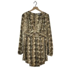 Ronny Kobo Orzora Snake Print Mini Dress Size XL Brown Animal Print Party 