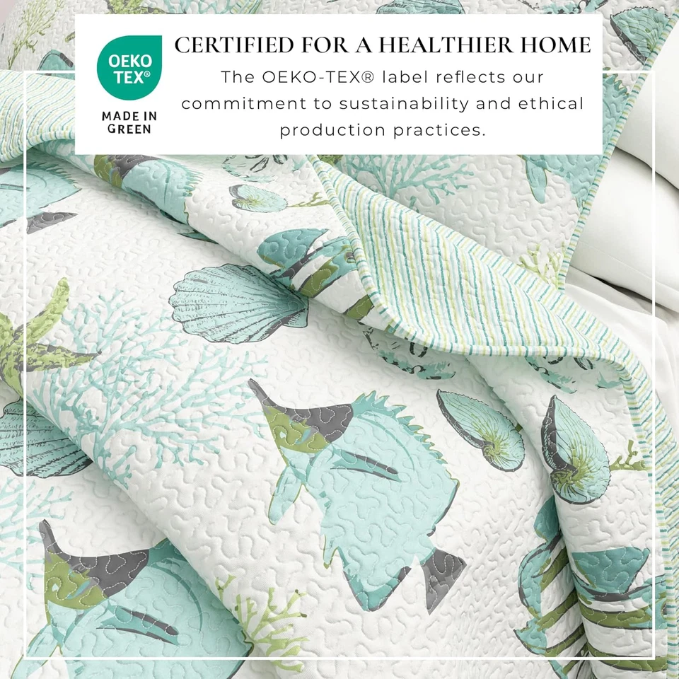 Juego de cama edredón costero completo/queen 3 piezas edredón de playa náutico con fundas Foto 3 de 4