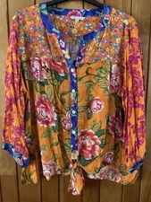 New John Mark Plus Top 1X Split V Neck 3/4 sleeve Tie Front Orange