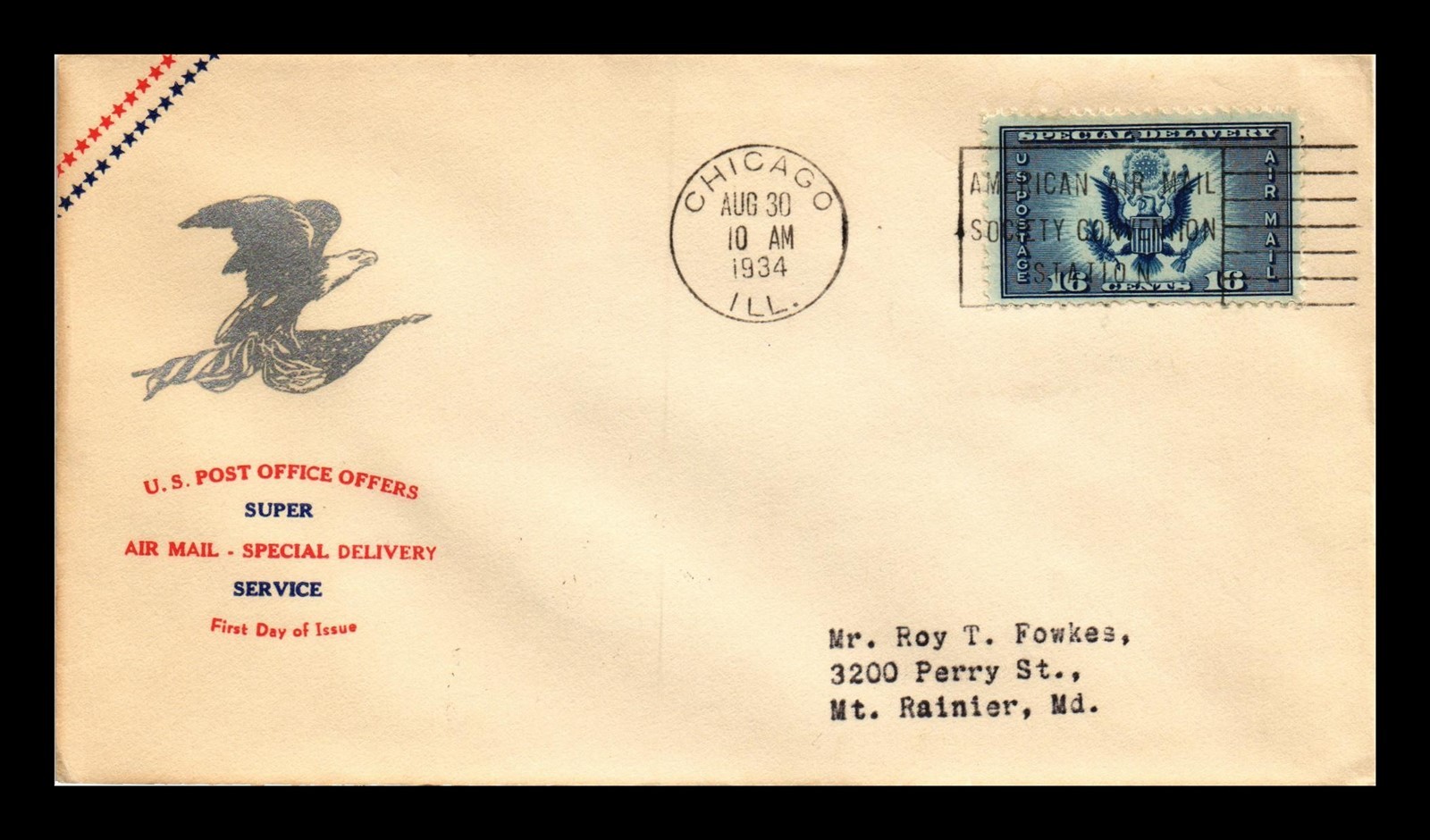 Dr Jim Stamps Us Cover Special Delivery Air Mail First Day Issue Scott Ce1