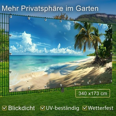 Motiv Plane Garten groß Sichtschutz Bauzaun Deko Banner Karibikstrand Palme Meer
