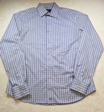 David Donahue Shirt Mens 16.5 36/37 Blue Luxury Non-iron Trim Fit Long Sleeve